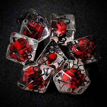 Red Skull in Clear Resin - 7pcs RPG Full Dice Set